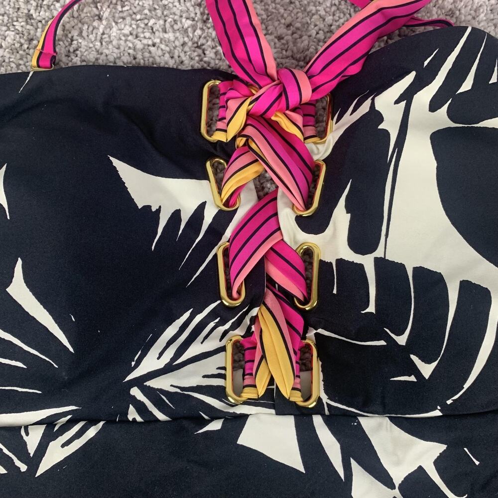 Trina Turk Swimsuit Womens 14 Black Tropical Floral One Piece Halter Strap - Picture 2 of 5